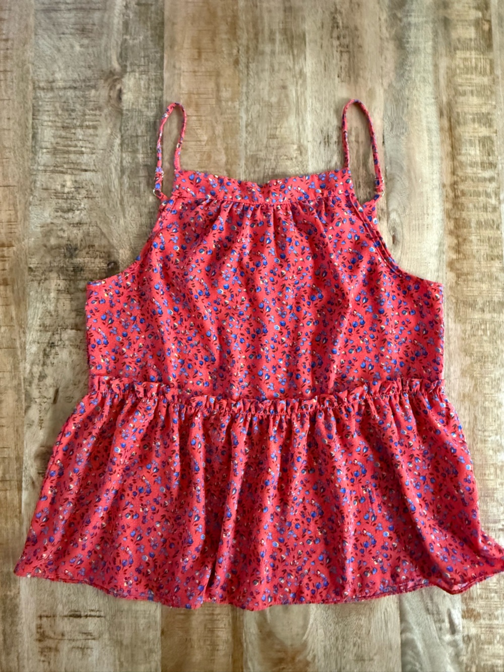 Sienna Sky Red Floral Babydoll Tank Top - Size M Adjustable Straps Boho